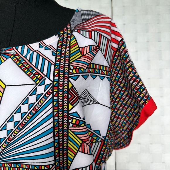 Gibson Latimer Geometric Tribal Caftan Midi Dress Boho Vacation Art to Wear Sz L - Picture 7 of 12